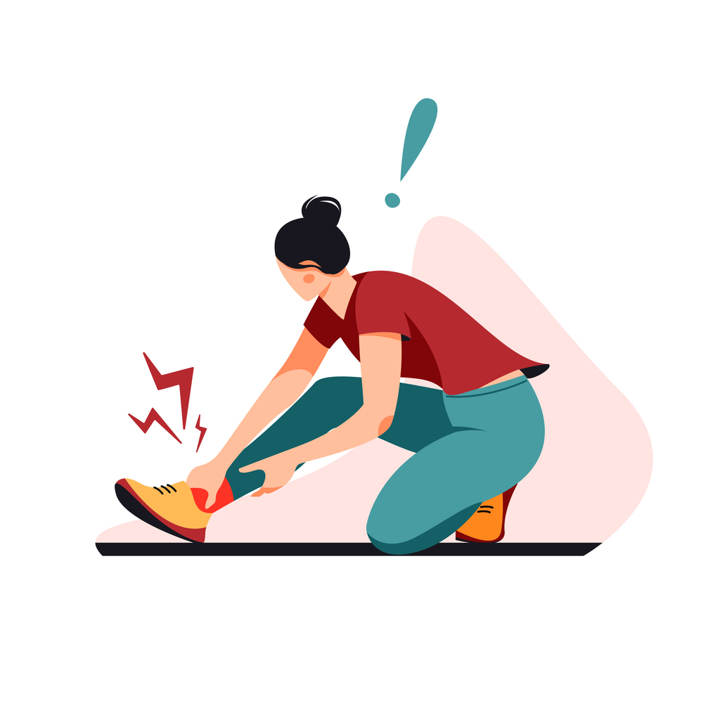 Sport trauma vector illustration showing how ankle pain affects the rest of the body.
